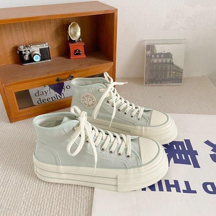 

High-top versatile canvas shoes spring thick-soled heightening muffin shoes student niche 40 рожевий