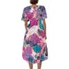 Women V Neck Short Sleeve Casual Dress Retro Floral Print Midi Dress Lightweight Summer Dress with Flared Hem