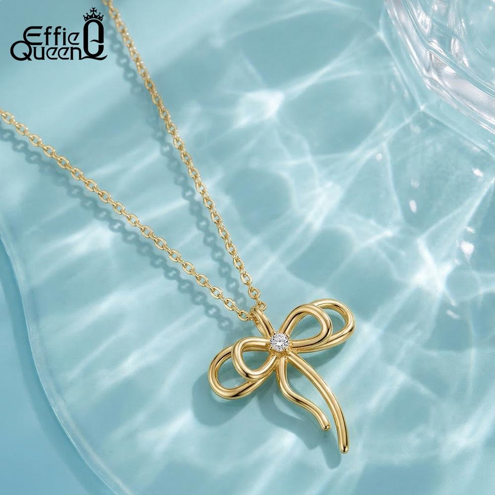 Effie Queen 925 Sterling Silver Bowknot Necklace Fashion Aesthetic Zircon Bow Pendant Choker Jewelry Daily Accessories SAPN63