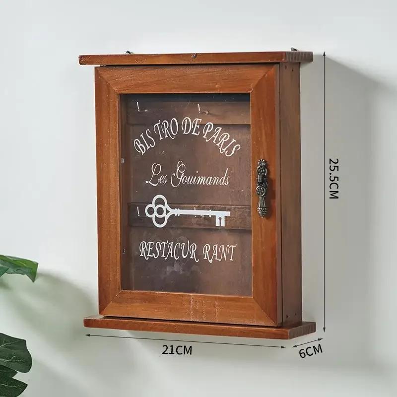 Vintage nástěnná schránka na klíče s otevíracími dvířky Dřevěná dekorace předsíně Ručně vyráběný nástěnný organizér