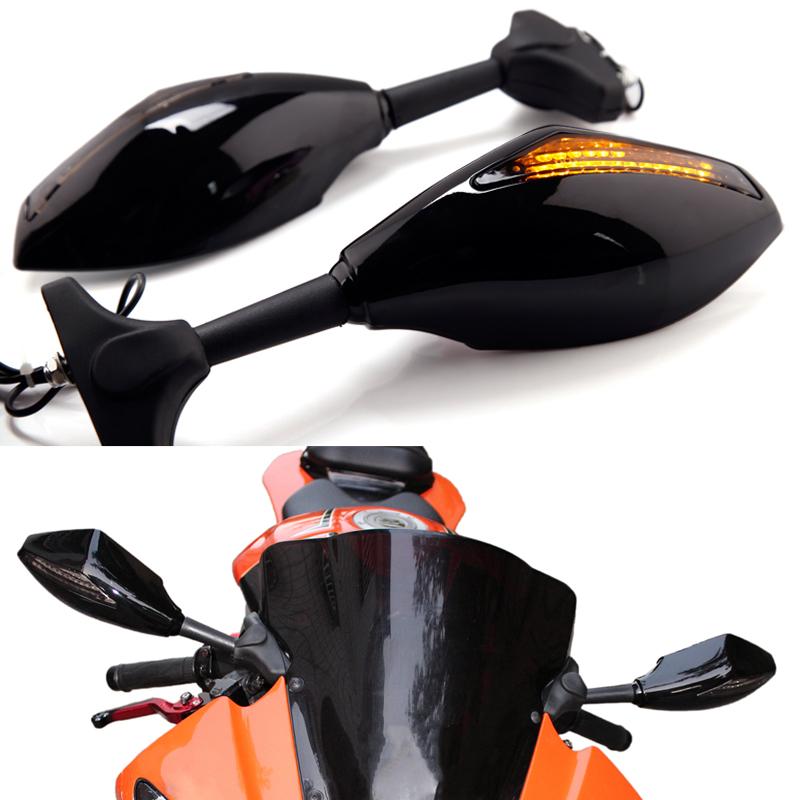 1 pair Motorcycle LED Turn Signal Mirrors For HONDA CBR600RR 1000RR 500R SUZUKI SXR1000 Hayabusa SV650S GSXR600