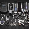 AAAMT1 For Ford Mustang Focus Transit 1Pcs Metal Leather Keychain Ring Edge Fiesta Escape Kuga Mondeo Fusion Ranger Auto Accessories
