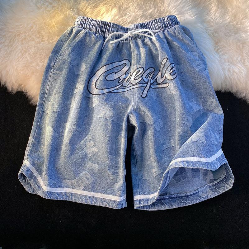 

Мужские летние тонкие свободные прямые джинсовые шорты с принтом букв, длиной до колена, с разрезами 5XL