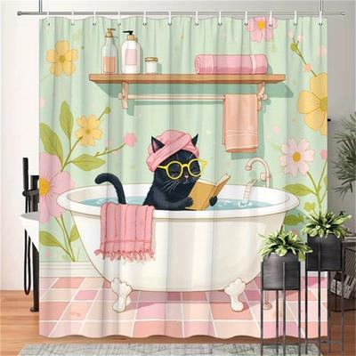 Rozkošný sprchový závěs s kočkou ve vaně - voděodolná látka do koupelny - ideální pro rozmarné a milovníky domácích mazlíčků