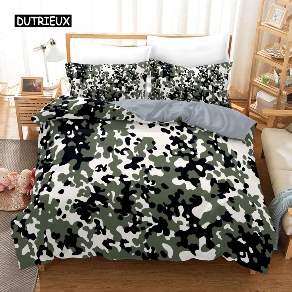 Camo Duvet Cover Set Camouflage Concept Concealment Bedding Set King Size Grey Black Twin Comforter Cover for Kids Teens Adults