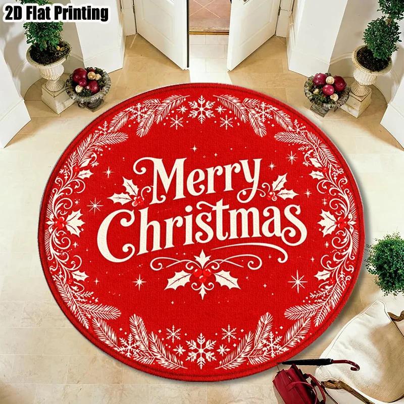 Large Round Bear Plaid Area Rug for Farmhouse Rustic Decor Entrance Mat Waterproof Durable Home Flooring
