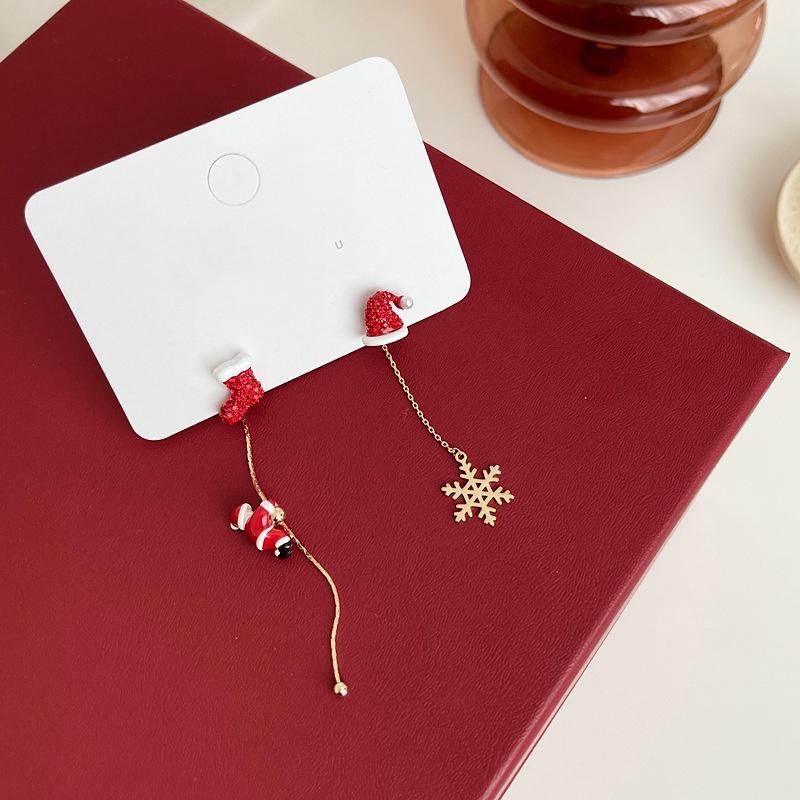 1 Paar modische Anhänger-Ohrringe für Damen, süßer Weihnachtsbaum, Weihnachtsmann, Glocken, Fransenkette, Anhänger