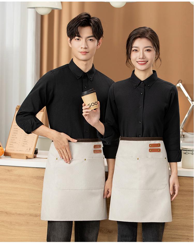 Unisex Black Half Apron - Korean Style Denim for Bar & Cafe Workers