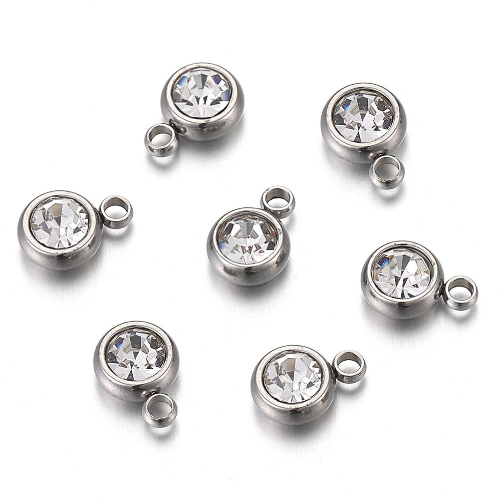 20pcs Stainless Steel Rhinestone Beads Gold Color Crystal Charms Pendants for Jewelry Making DIY Bracelets Necklaces Wholesale