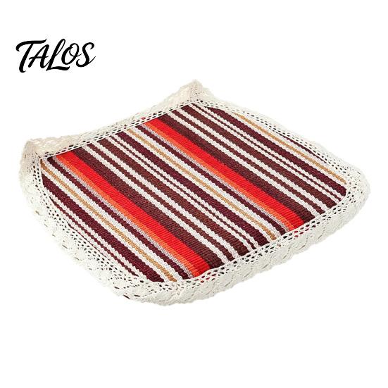 Tapis de Chaise Bordure Dentelle Rétro Coton Lin avec Liens, Style Bohème à Rayures et Carreaux Garniture de Siège de Salle à Manger, Respirant pour Tapis de Bureau d'Ordinateur