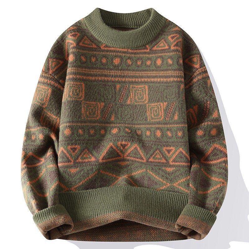 Boys' Casual Men's Warm Knitted Sweater - Thickened, Round Neck, Loose-Fit, Trendy Winter Wear