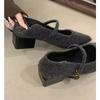 2026 New Winter Cotton Women Mary Jane Shoes Fashion Shallow Pointed Toe Shoes Concise Square Heels Shoes Luxury Low Heel