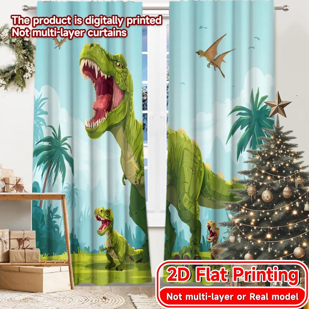 2D Flat Printing,2pcs Dino Kingdom Print Modern Curtains Durable 100% Polyester Fabric Curtains Festive Perfect for Living Room