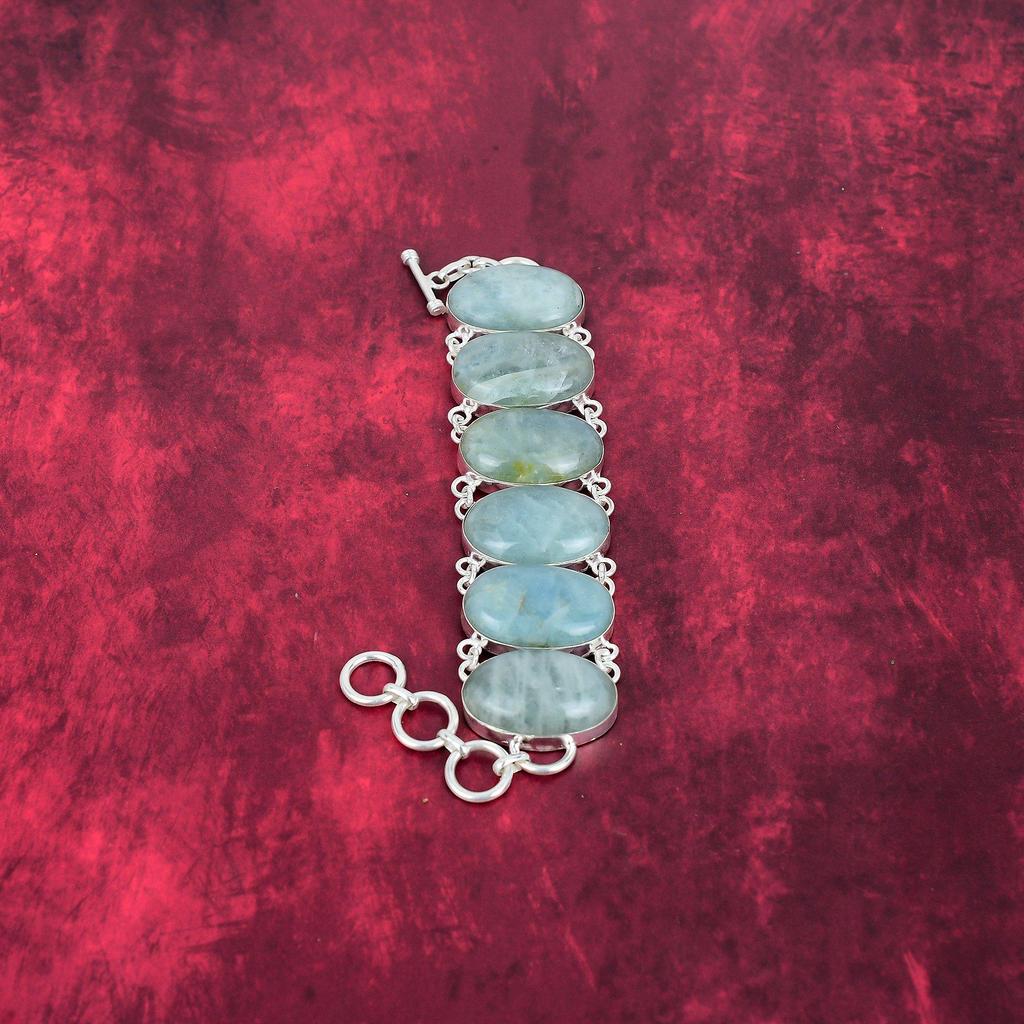 Aquamarine Handmade Latest Design Jewelry Bracelet, 925 Solid Sterling Silver Gemstone Bracelet, Gift For Mother