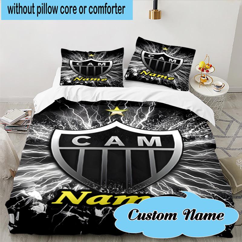 3PCS Custom Name Atletico Football Emblem Bedding Set, Including 1pc Duvet Cover And 2pcs Pillowcases, Suitable for Dorms and Bedrooms Gift