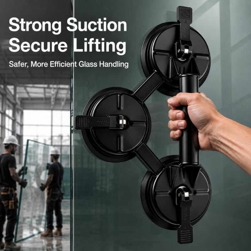 Manual Suction Cup Lifting Tool with Rubber Cups and Raised Handle for Positioning Glass, Tile, and Smooth Metal Sheets