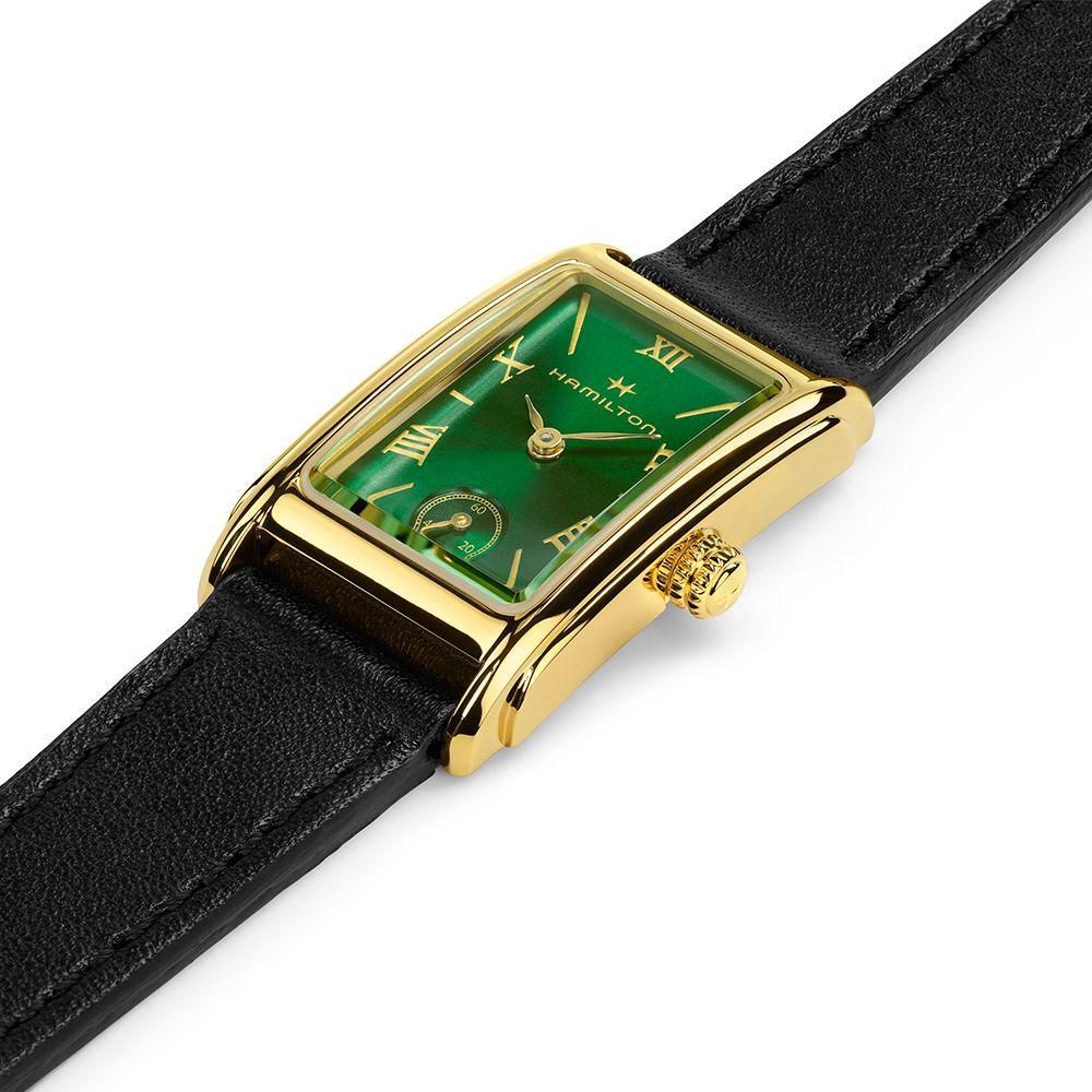 Hamilton H11261760 American Classic Ardmore Quartz Women's Watch Black Leather Strap Green Dial