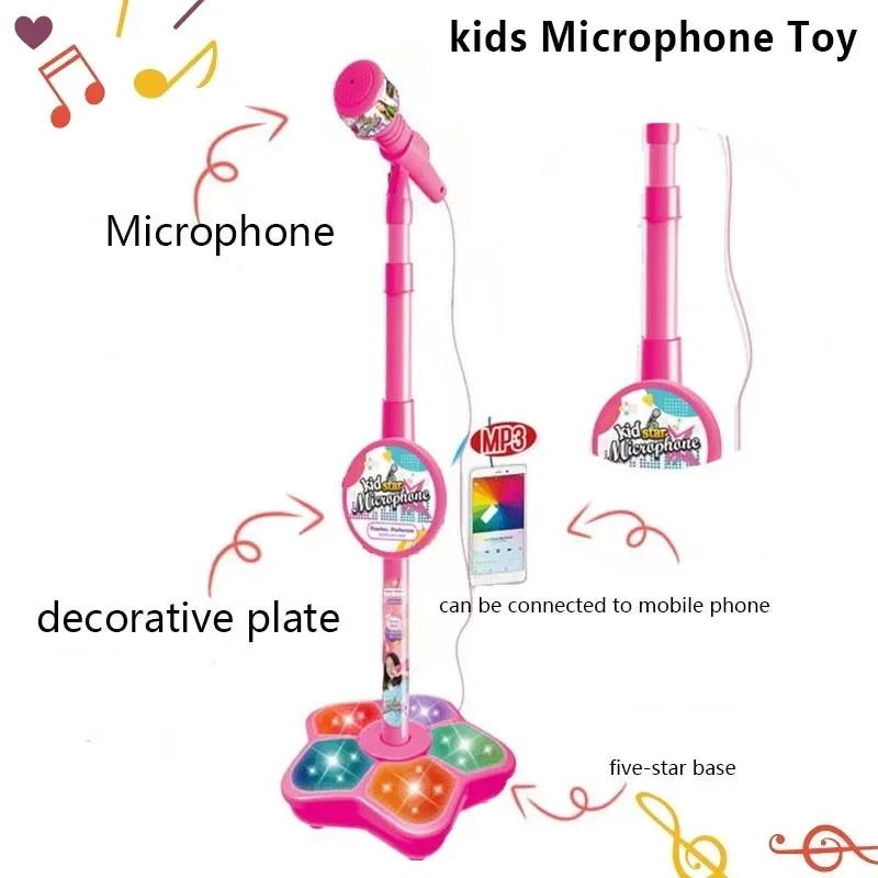 Kids Microphone with Stand Boys Girls Rocking-Roll Microphone Karaoke Song Music Instrument Toys Educational Toy Birthday Gift