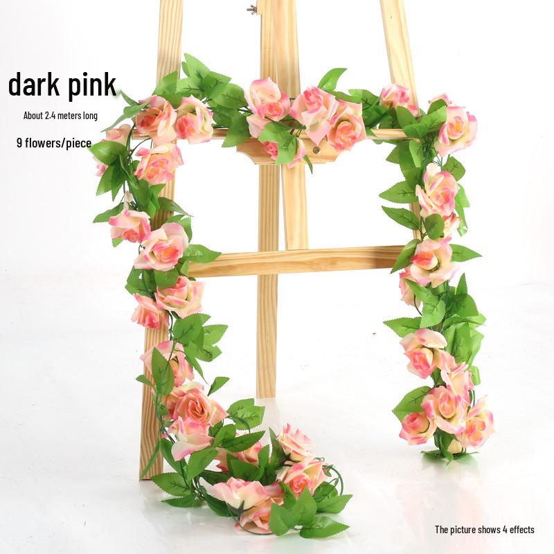 Rosa artificial para decorar la sala de estar, cubrir el conducto de aire y guirnalda de flores de plástico.