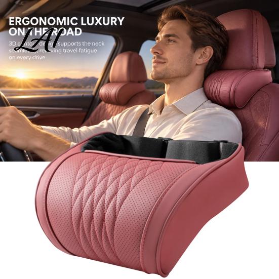 Washable PU Leather Neck Protector Memory Foam Car Pillow/Backrest Breathable Cover with Adjustable Auto Pad Elastic Strap Relieve Fatigue