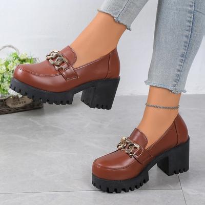 Women's 2026 Spring and Autumn New Round Toe Thick-soled Versatile Loafers Fashionable Chunky-heeled Single-toe