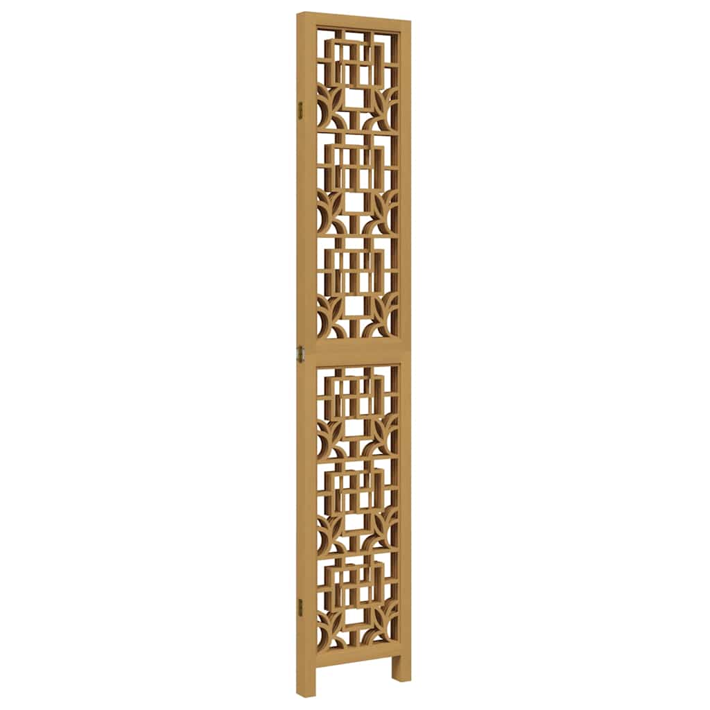 4 Panel Room Divider Brown Solid Wood Paulownia