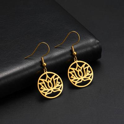 Klassische Lotus-Hängeohrringe Edelstahl Böhmische Blume Runde Tropfenohrringe Schmuck Geschenk für Frauen