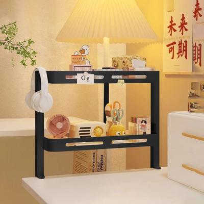Étagère de Comptoir en Acier au Carbone 2 Niveaux Support de Bureau Multifonctionnel Haute Capacité de Charge Étagère à Livres Superposée Gain de Place