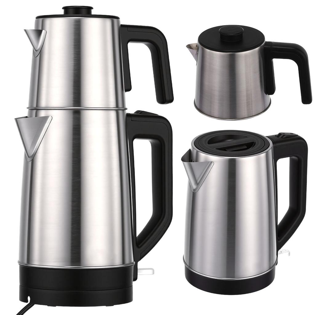Electric Turkish Tea Maker Cooker Stainless Steel Double Pot Kettle Infuser Keep Warm Function