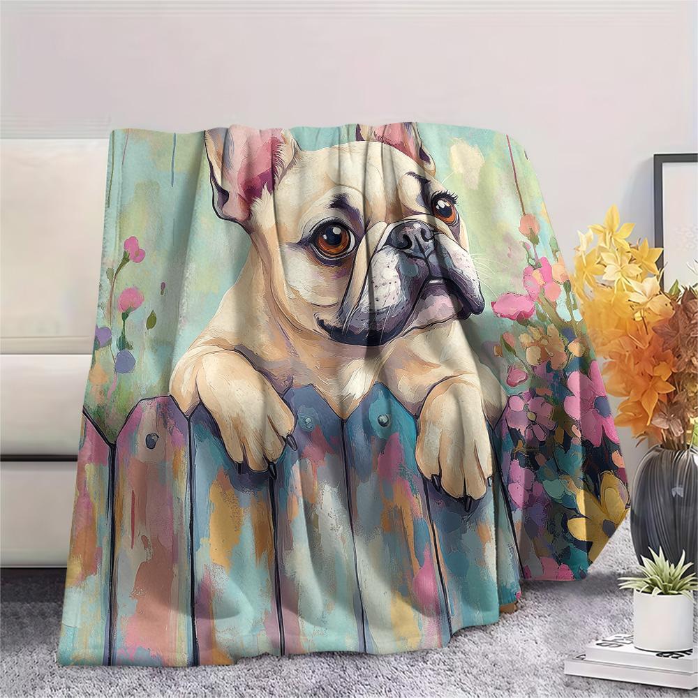 Flower Fence Dogs  Print Flannel Blanket, High quality Comfortable for All Seasons, Home Decor, Warmth and Comfort
