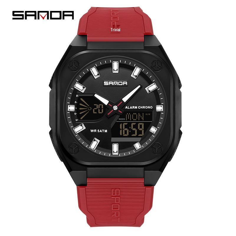 Orologio Cronometro Sportivo Sanda per Nuovi Studenti: Sincronizzato a Due Lancette, Ora Mondiale, Impermeabile 50M, Orologio Elettronico
