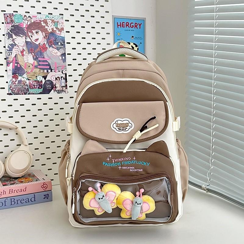 Color Large Capacity Blocked Backpack With Letter Embroidery Design For Daily