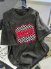 Checkered MAMA Bubble Letter Graphic TShirt Oversized Retro Washed Tee for Women Travel Daily Vacation Casual Street Outfits