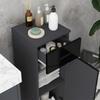 Bathroom Cabinet in Chipboard with Drawer and 2-Level Adjustable Cupboard, 30x30x82 cm, Black and Grey