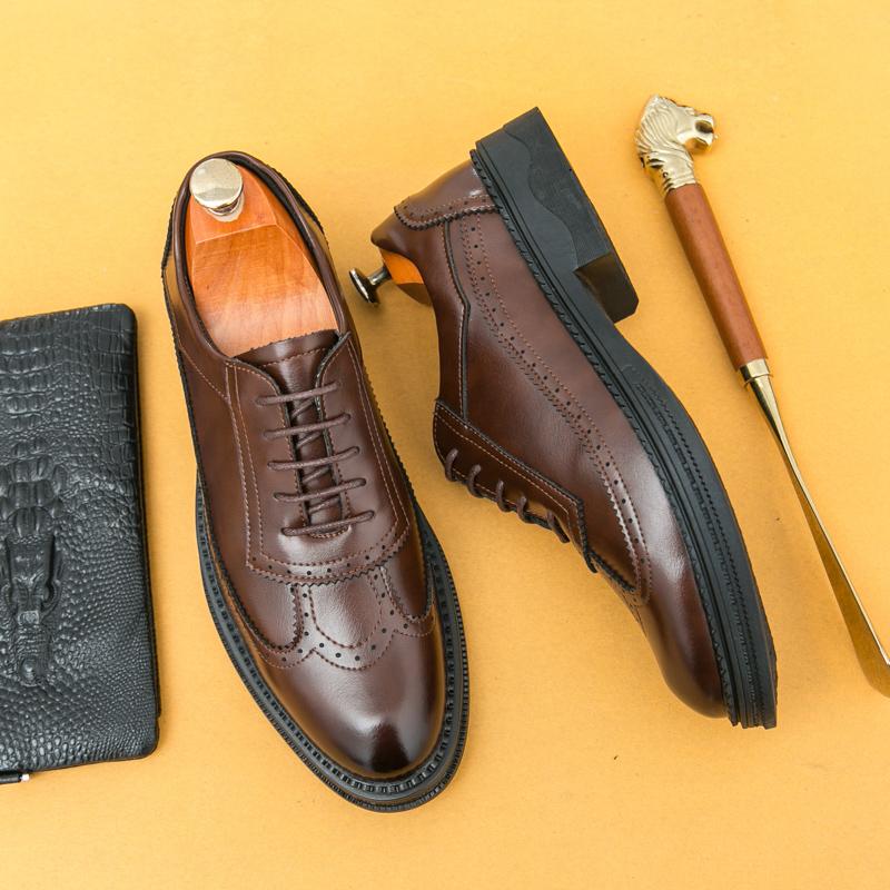 Fashion Men Business Formal Leather Shoes Black Brown American Casual Comfortable Elegant Fashionable Retro Leather Shoes Banquet Shoes