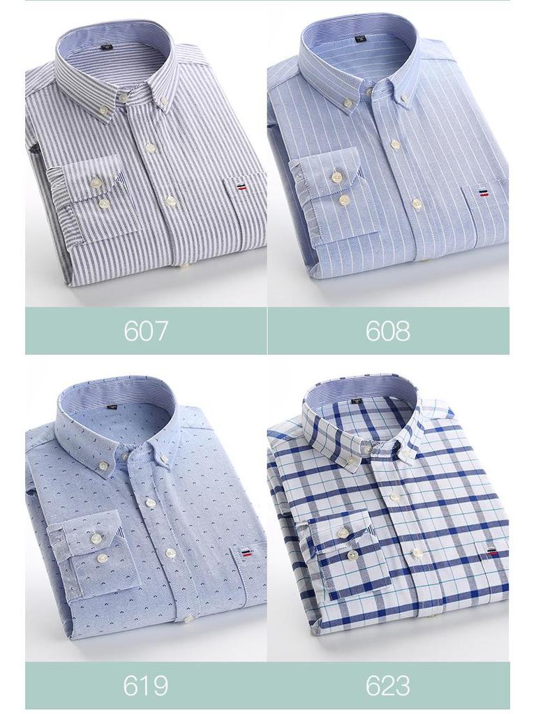 Men's 100% Cotton Plaid Oxford Long Sleeve Casual Business Shirt