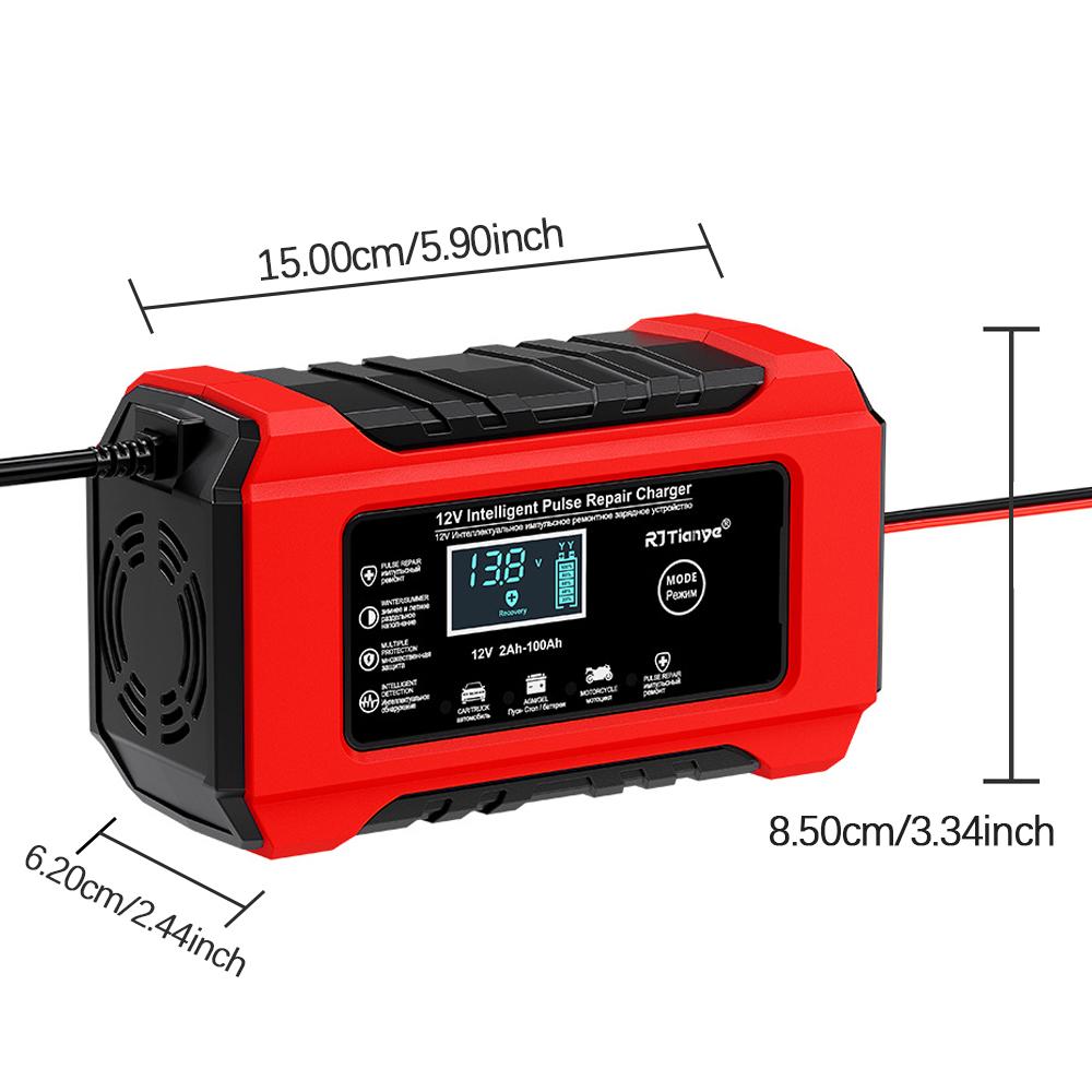 EU Plug 12V6A Digital Display Screen Car/Motorcycle Charger Reverse Protection Suitable for Lead Acid Batteries Intelligent Smart Battery Charger