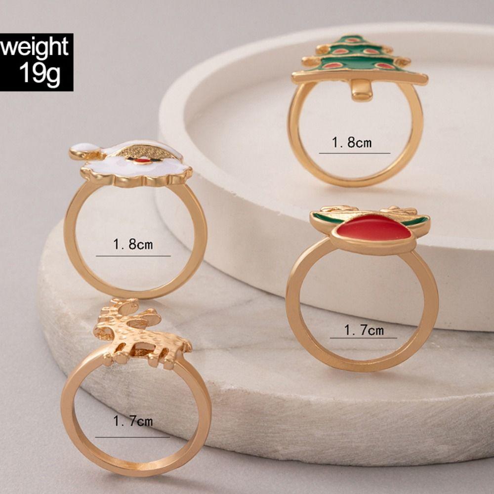Christmas Tree Enamel Santa Claus Ring Dripping Oil Xmas Jewelry Ornaments Christmas Ring Set  Gift