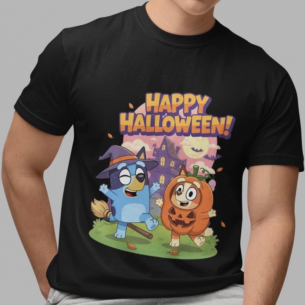 

Жуткая футболка с графикой Блуи Бинго Счастливого Хэллоуина Веселье Черно-белая Милая Унисекс M