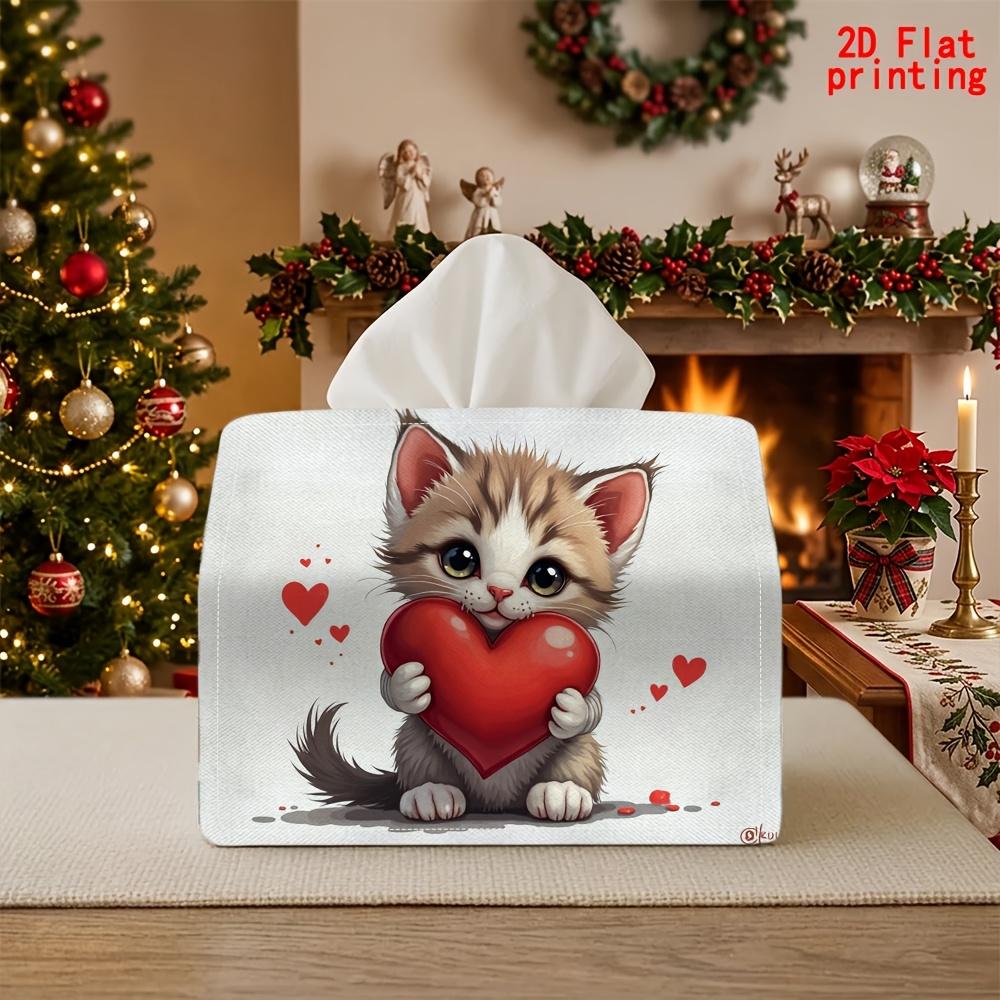 2D Flat 1pc, Tissue Box. Cat Heart Pattern Napkin Dispenser, Reusable, Daily Desktop Tissue Organizer, Suitable for Kitchen Living Room Bedroom Bathro