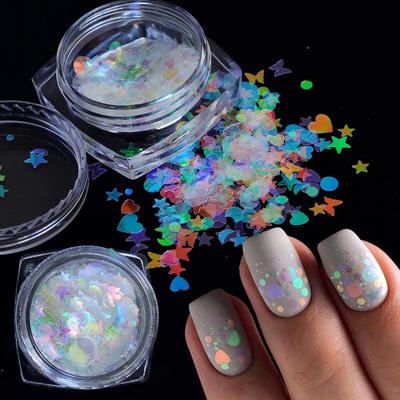 Holographische Laser-Nagel-Pailletten, Nagelflocken, Nagelscheibe, Nageldekoration, Nagelzubehör, Stern, Mond, Schmetterling, Herz