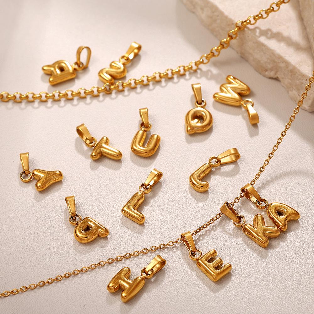 18K Gold Plated Bubble Letter Pendants - 26 English Letters