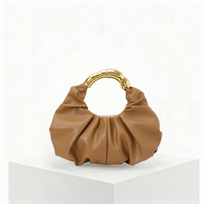 Fashi Borse da Donna Arricciate Manico in Metallo di Lusso Borse a Mano Lusso Morbido PU Pelle Piccola Borsa Tote Elegante Borsa a Pochette da Festa 2026