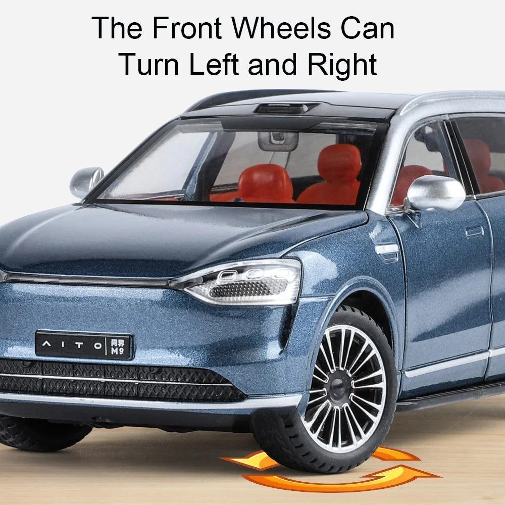 1/24 Die Cast Alloy Car Model, AITO M9, Detachable Wheels, Rubber Tires, Light Music Car, SUV, Children's Birthday Gift