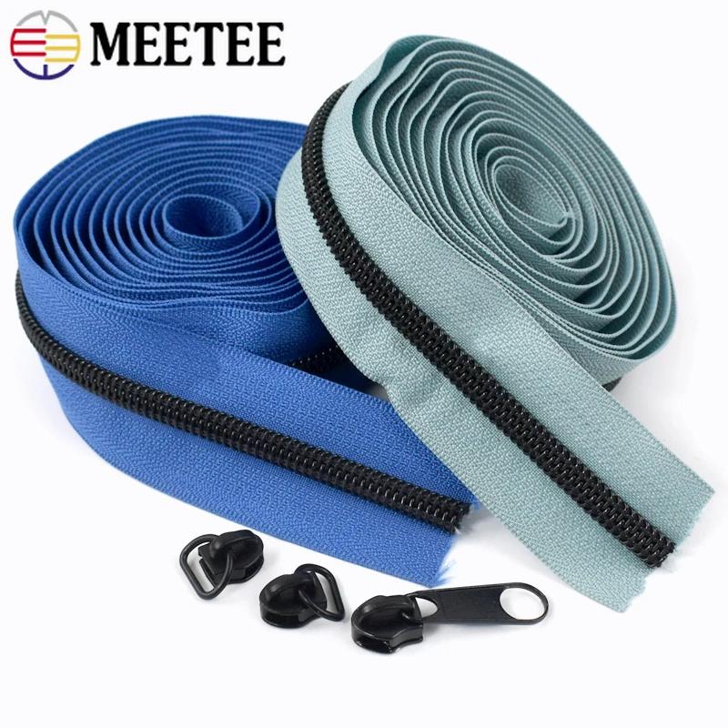 1-5M 5# Meetee Nylon Zippers with Zip Puller Sliders Bag Jacket Zips Tape By The Meter Plastic Coil Zipper Sewing Accessories