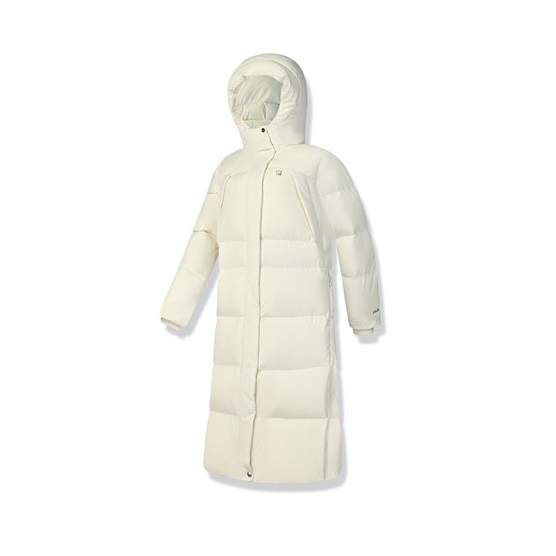 FILA Fitness Logo Comfortable Warm Casual Long Hooded Down Jacket Women outerwear Vanilla-White A11W441908FIV