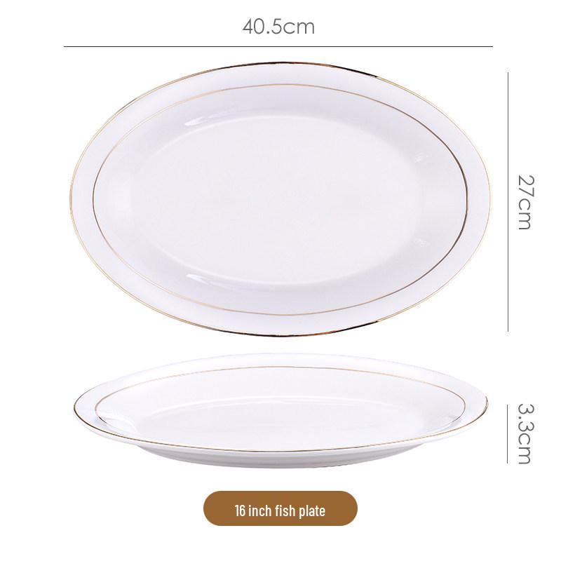 Gold-Rimmed Nordic Fish-Shaped Ceramic Plate for Steamed Fish - Large Household Dish