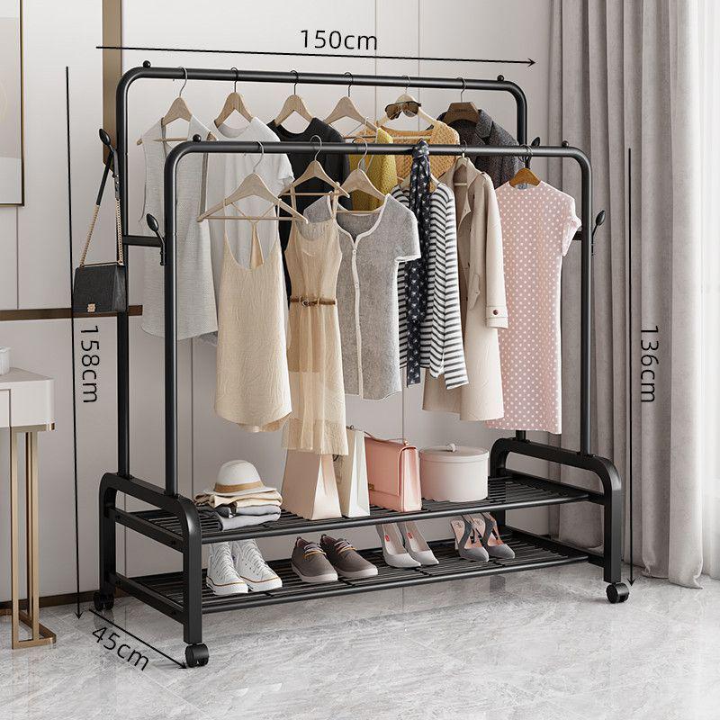 Sturdy Movable Floor-Standing Clothes Rack for Bedroom and Balcony Drying