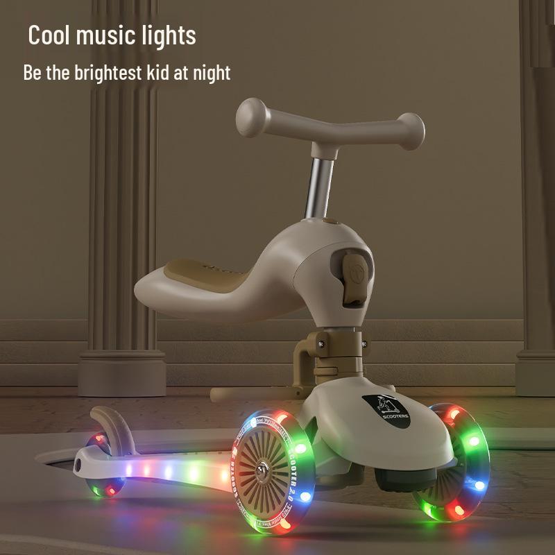 6-in-1 Children's Flashing Scooter: Push, Sit, or Pedal for Ages 1-5