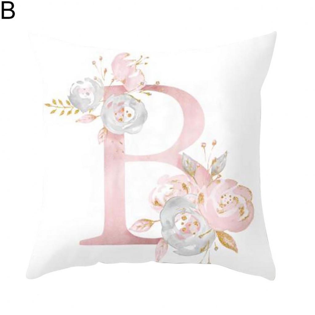 Orion English Alphabet Floral Print Pillow Case Waist Cushion Cover Wedding Bed Decor